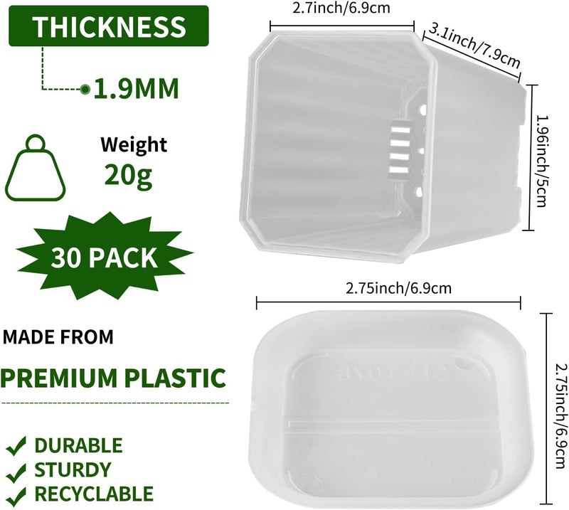 Foxany 3 Inch Clear Nursery Pots, 30 Pcs Thick Plastic Plant Pot, Square Flower Planting Pots Variety Pack, Seedling Planter Starter Pots with Saucers for Garden - Image 2